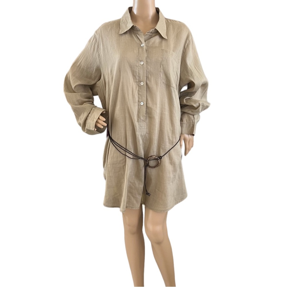 Ashley Stewart Linen Blend Tunic Shirt Dress With Belt